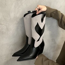 Eilyken Street Style Fashion Pointed Toe Square High Heels Mid-Calf Women Boots Female Shoes Western Chelsea Botas Mujer