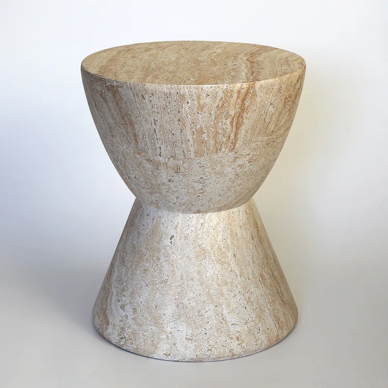 *W forWabi-Sabi Travertine Side Table - Minimalist End Table with Stone Texture, Creative Coffee Table for Living Room & Patio*