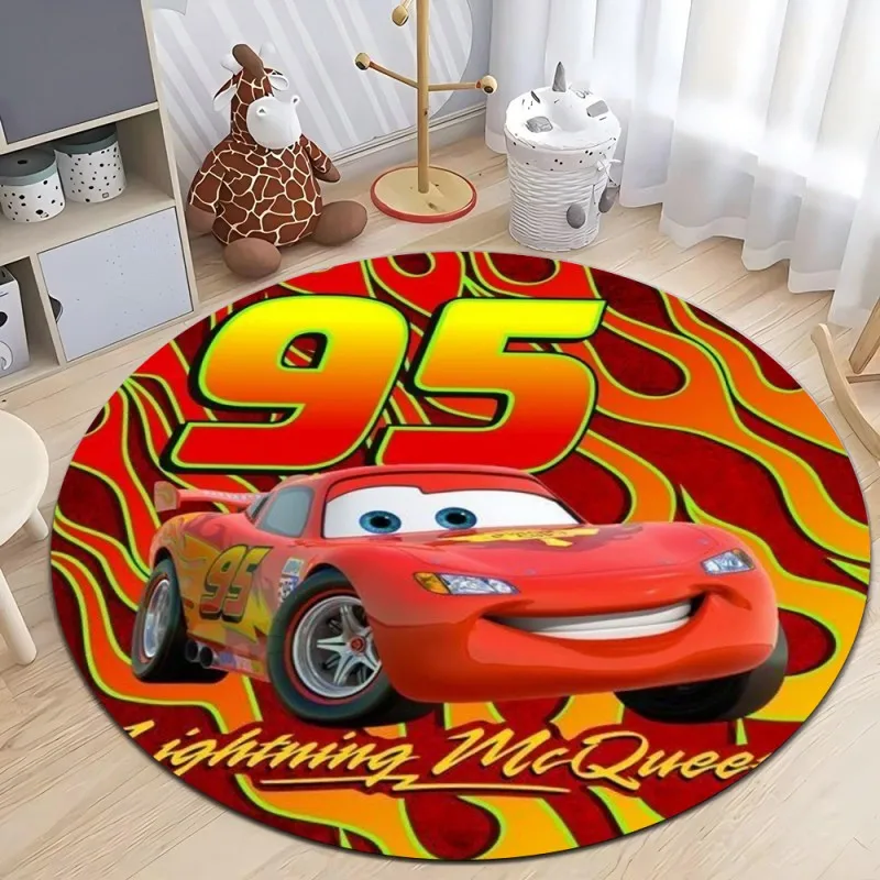 MINISO Disney Lightning McQueen Car Round Carpet for Home Living Room Children's Bedroom Rug Sofa Doormat Kids Floor Mat Gift