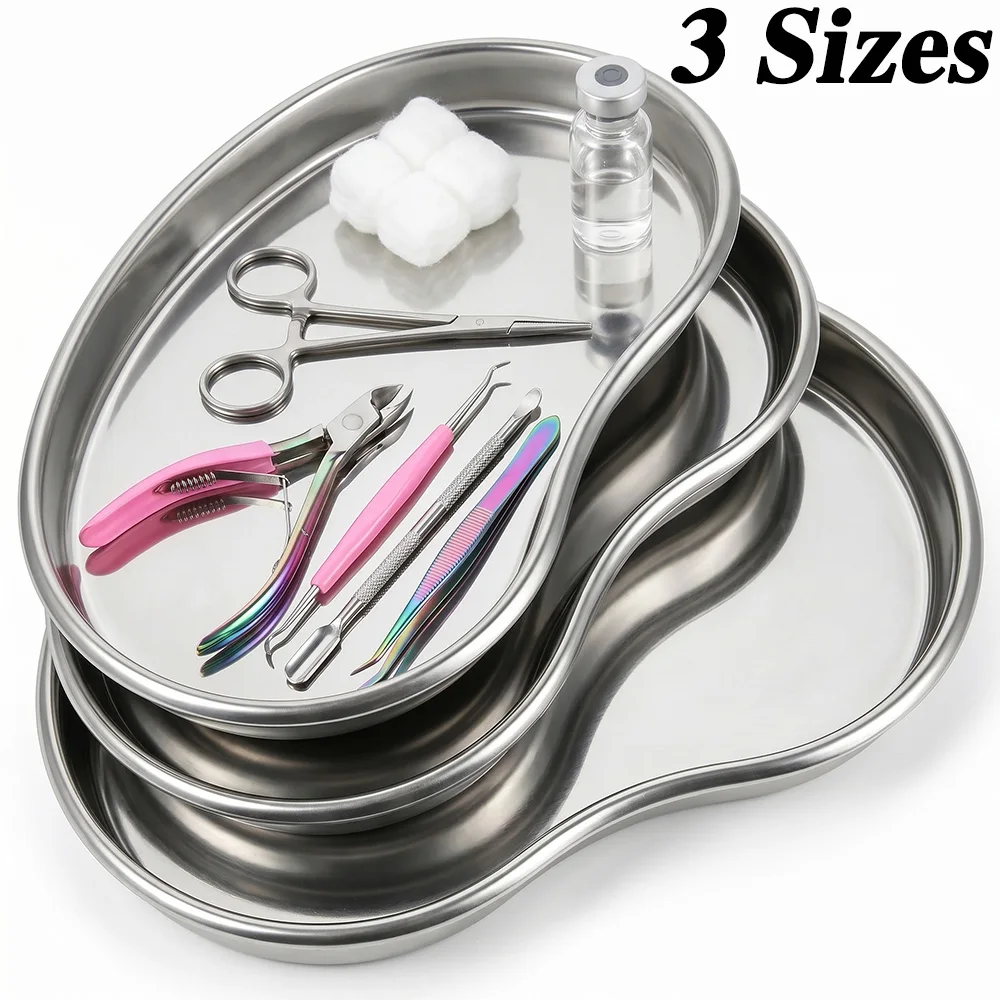 Stainless Steel Kidney Shaped Tray S/M/L Reusable Deep Dish Organizer Anti-rust Container for Tattoo Lab Dental Beauty Supply