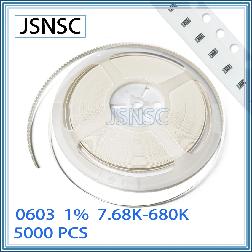 

Резисторы SMD JSNSC 0603 F 1% 5000 шт. 7.68K-680K (чип-резисторы 1608): 7.87K, 8.06K, 8.2K, 8.25K, 8.45K, 8.66K, 8.87K, 9.09K, 9.1K, 9.31K, 9.53K, 9.76K, 9.87K