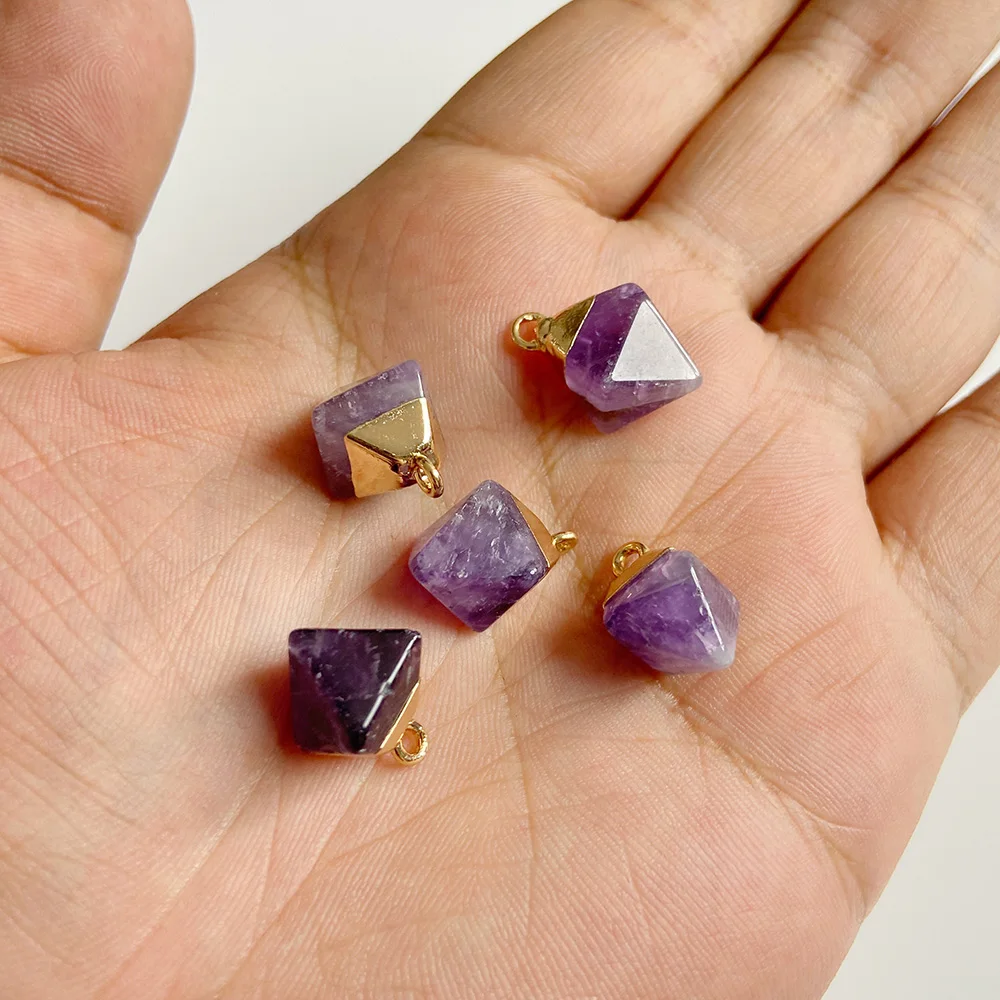 High Quality Rhombic Stonebead Pendant Natural Crystals Quartz Amethysts Gems Pendant for Women Handmade Pendants Necklace