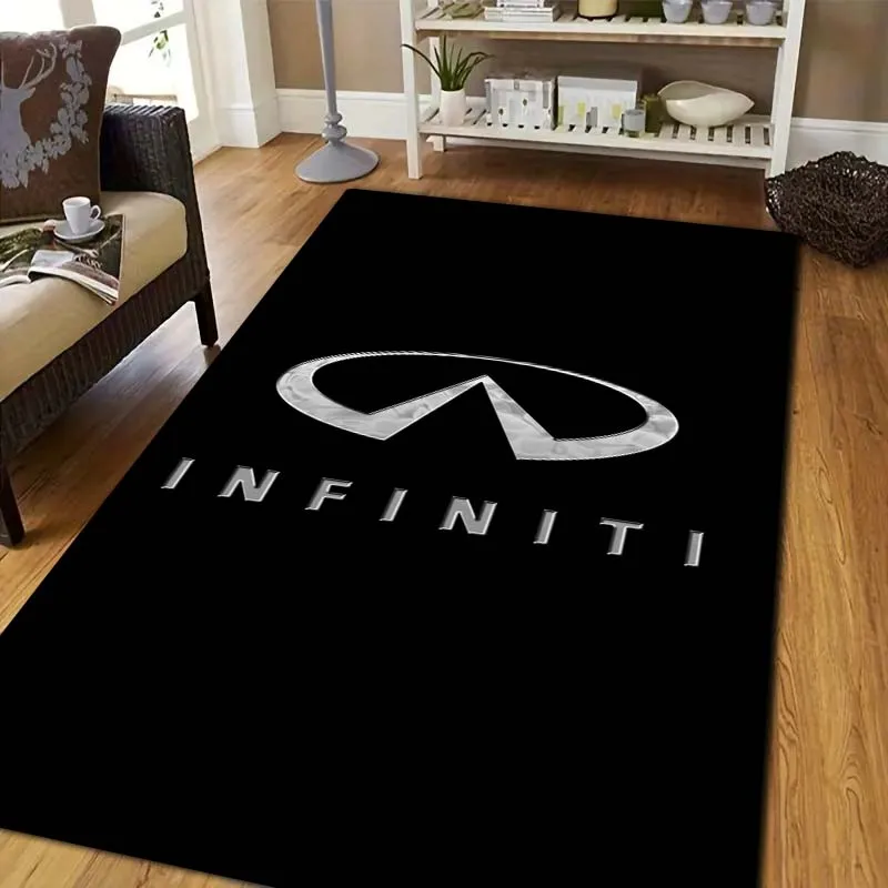 I-Infiniti Car Logo Print Flannel Area Rug Non Slip Soft Floor Mat For Sofa Bedroom Garage Indoor Home Decor Entrance Rug Gift