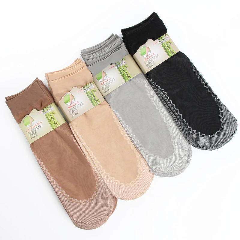 10Pairs Spring Summer Women Soft Socks Velvet Silk Socks Non-Slip Bottom Splice Transparent Ladies Ultrathin Breathable Sock