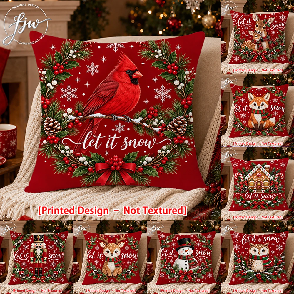 1pc Christmas Let It Snow Throw Pillow Covers Winter Holiday Cushion Covers for Sofa Couch