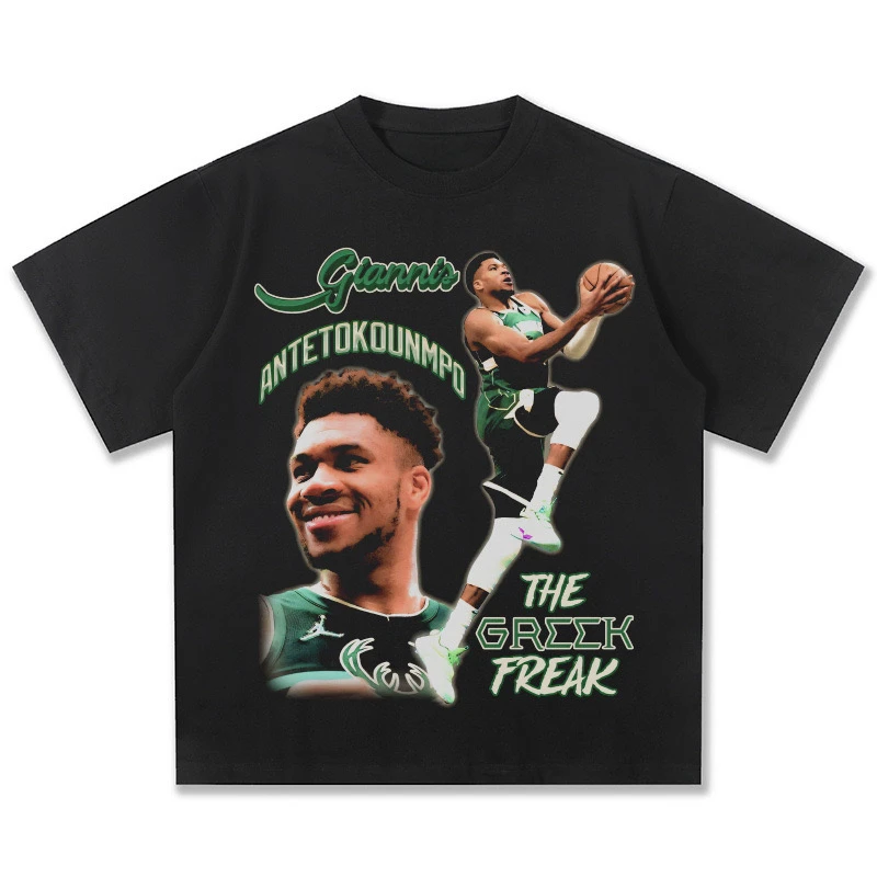 Milwaukee Giannis Antetokounmpo Star Printed Fashion Brand Short-sleeved Crewneck Cotton Casual Breathable High-quality Men's T