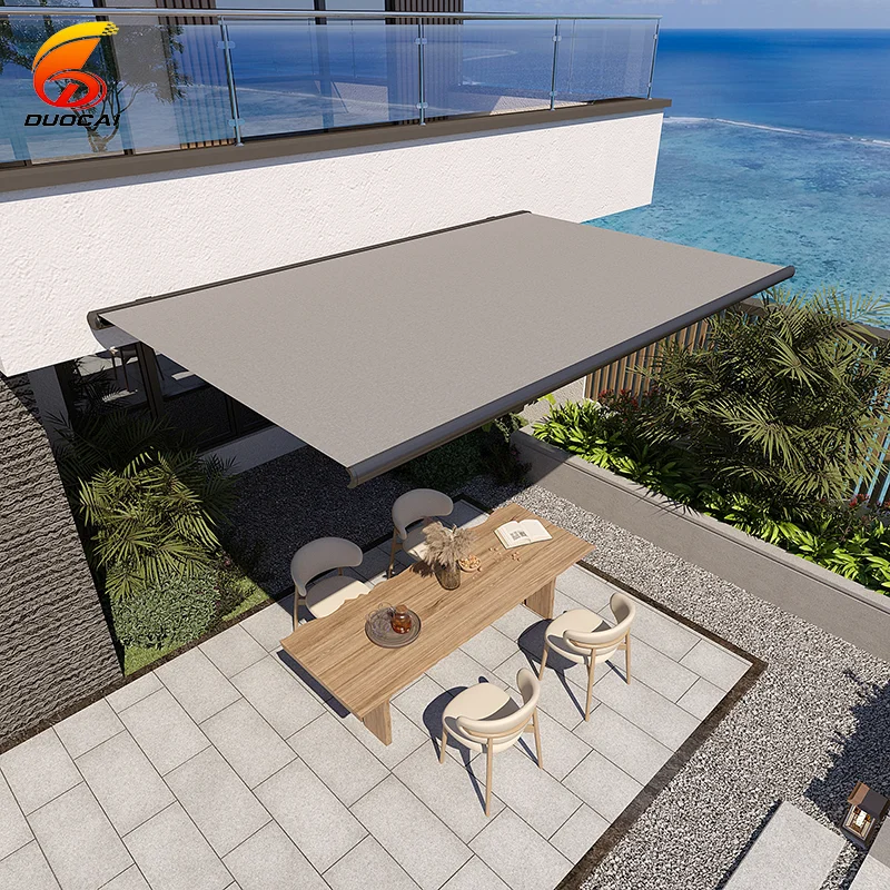 

Outdoor Aluminum Retractable Awning Canopy Waterproof Grey PVC Sail Garden Sun Shade Roof Patio Balcony Terrace Automatic Open