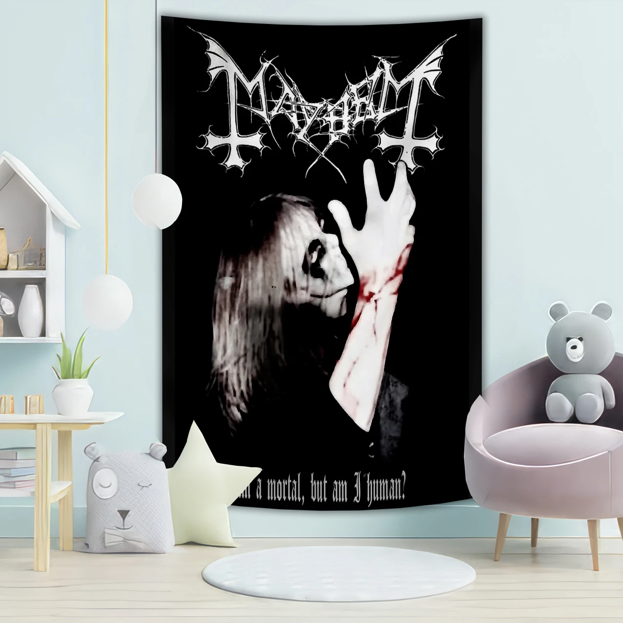 Mayhem Dead Black Metal Tapestry Polyester Hippie Wall Hanging Bohemian Aesthetic Room Decoration Banner Background