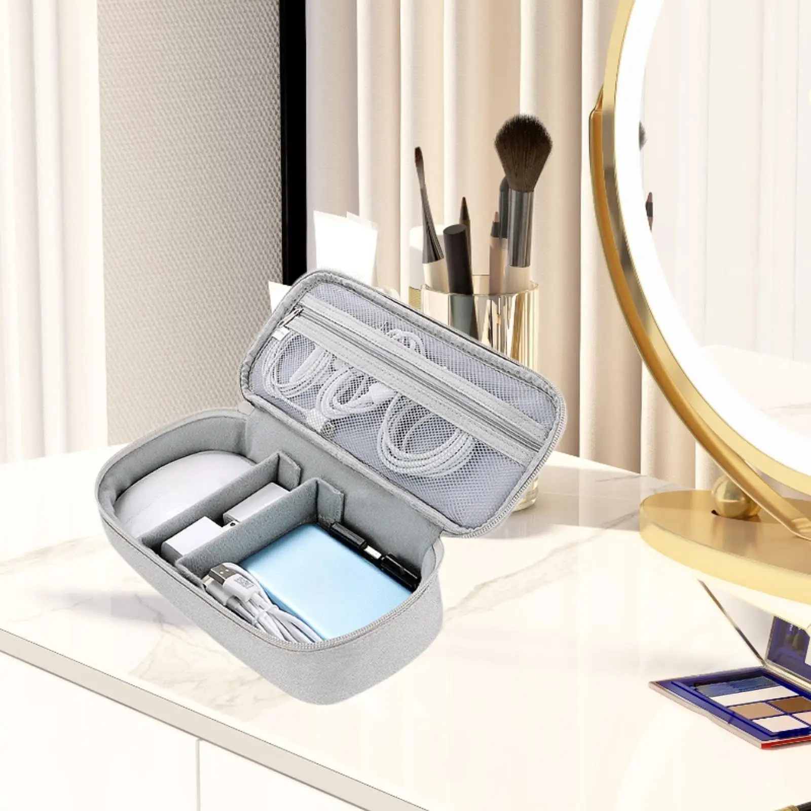 Cable Organizer Bag Waterproof Tech Pouch with Pearl Cotton Protection for Charger Earbuds USB Flash Drive