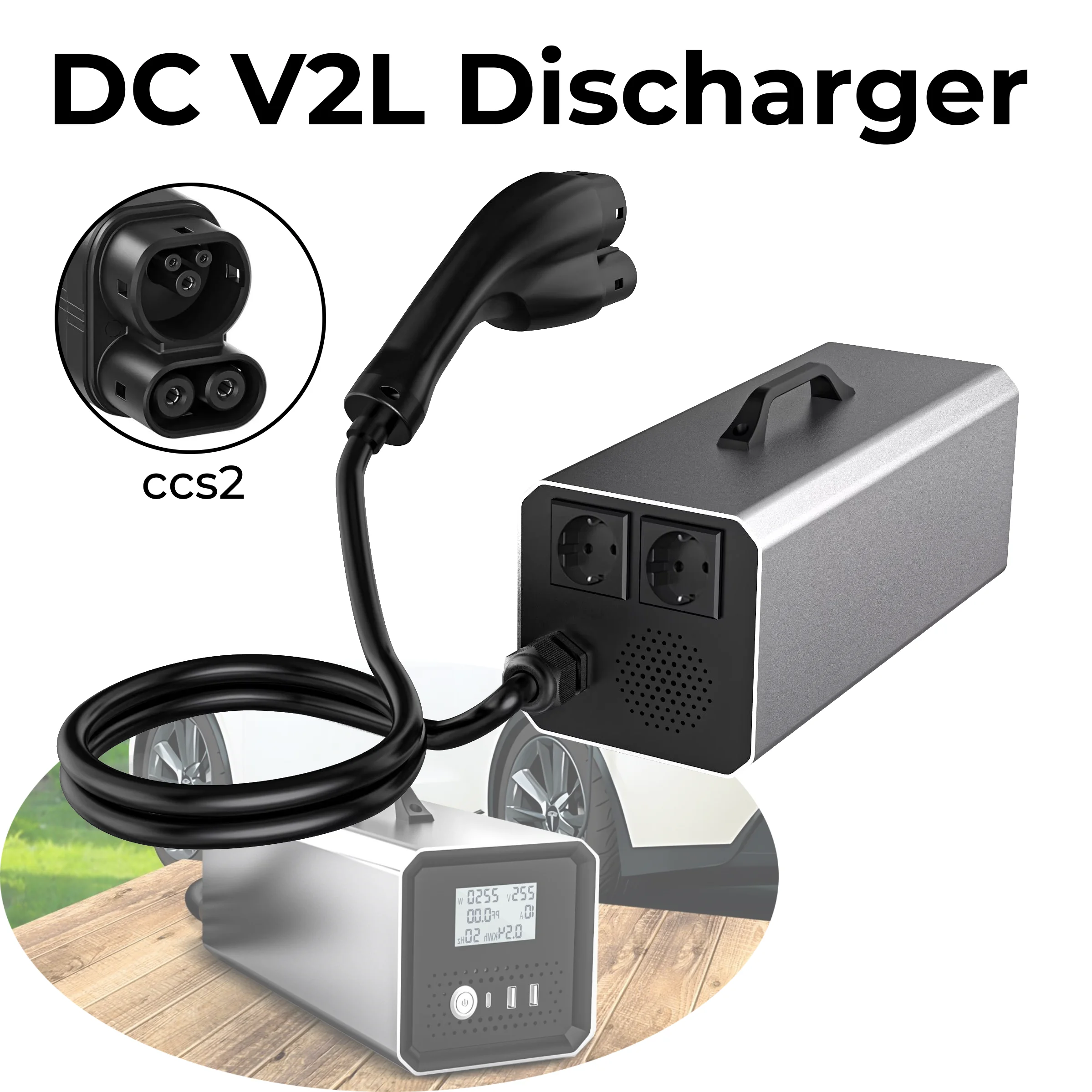 Outdoor Camping 5KW V2L Discharger CCS2 for Tesla Model Y 230V AC Power Outlet Vehicle to Load Inverter Portable