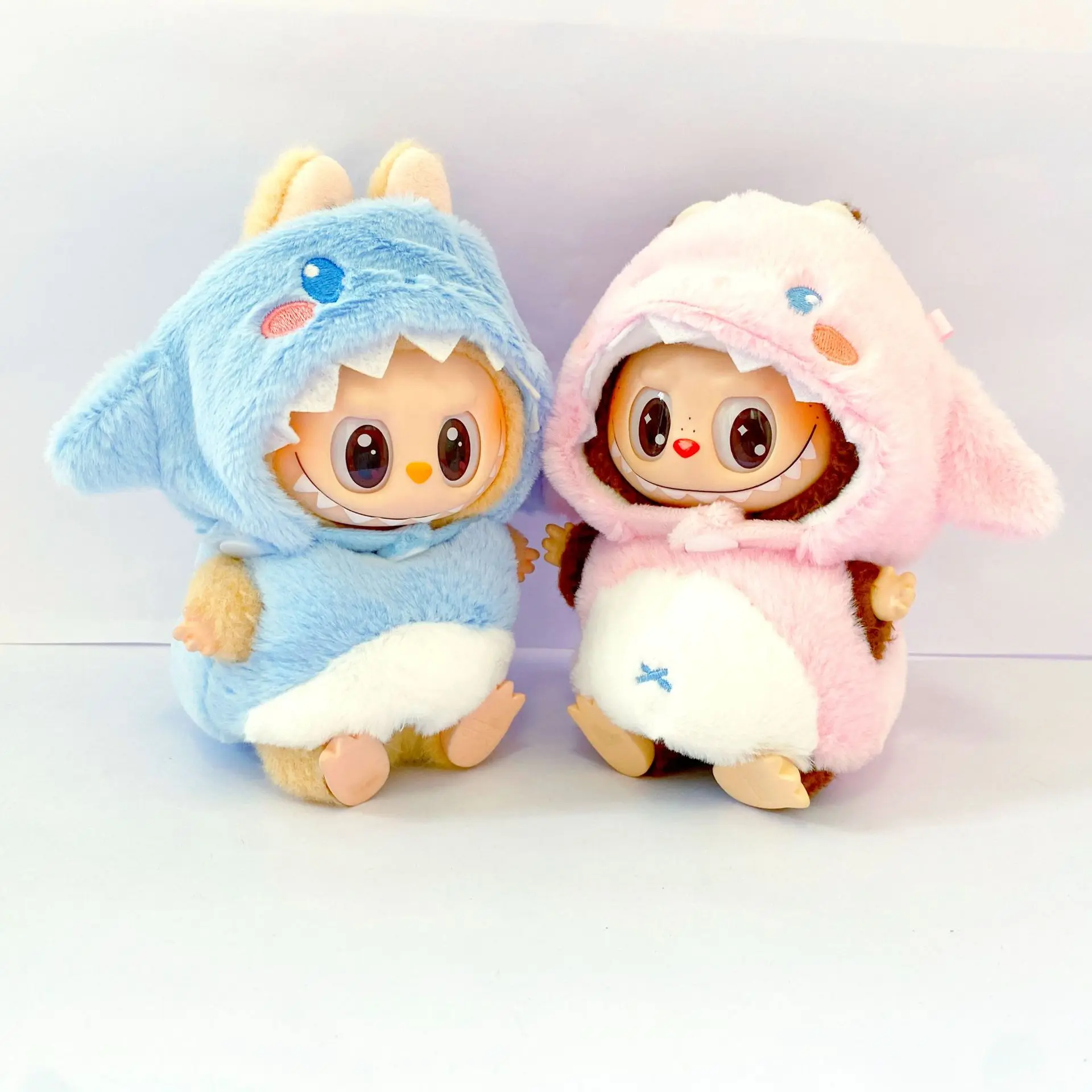 

Clothes For Labubu 15 Cm 17 Cm Dolls 1st To 3rd Generation Plush Blue And Pink Shark Onesie Set Cute Animal Clothing Accessories