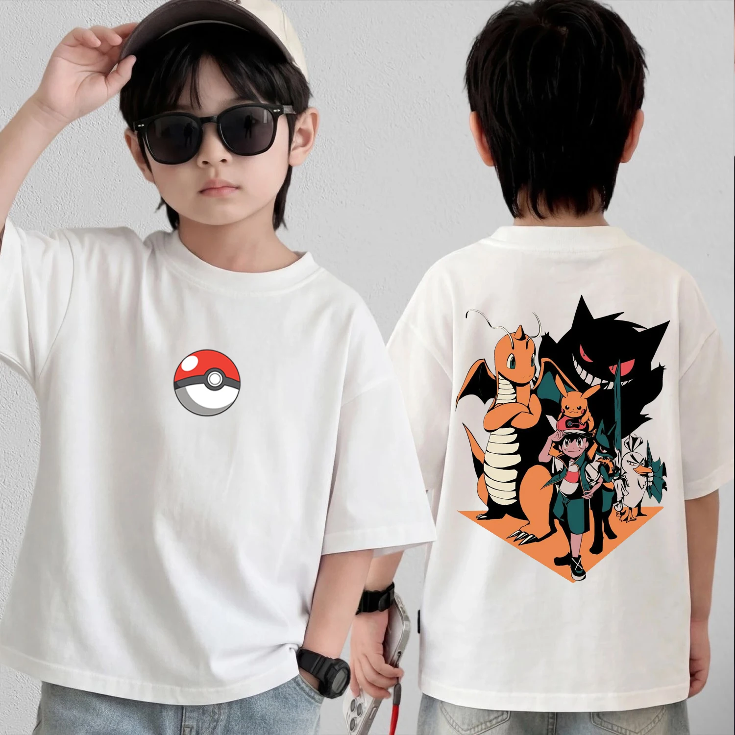 

Summer Anime Pokémon Cosplay T-Shirt Cotton Short Sleeve Tops Casual Loose Retro T-Shirt Men Women Kids Family Matching Outfits