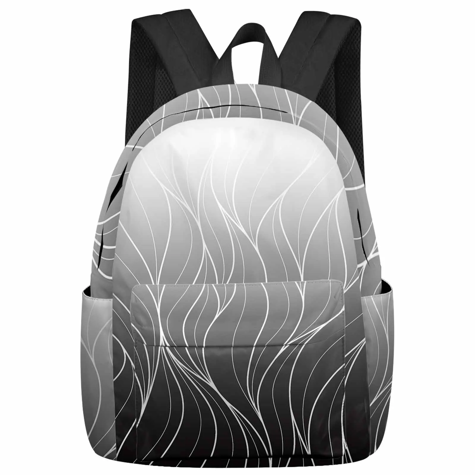 

Black And White Gradient Line Texture Backpacks Teenagers Student School Bags Laptop Custom Backpack Men Women Travel