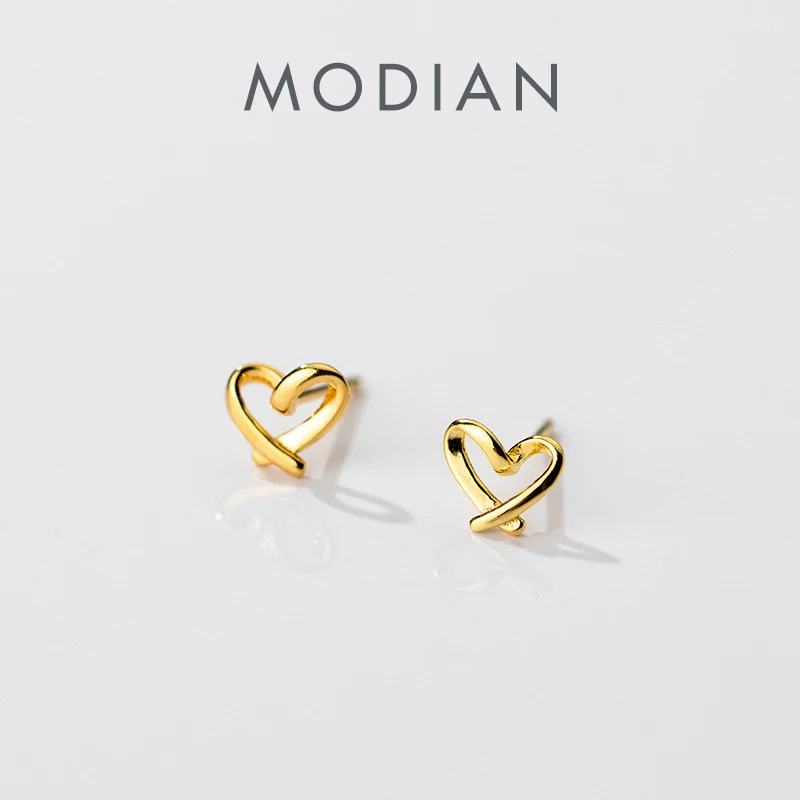 Modian klasyczna linia Tiny Design serca proste kolczyki dla kobiet urok 925 srebro szpilki ucha koreański Fine Jewelry