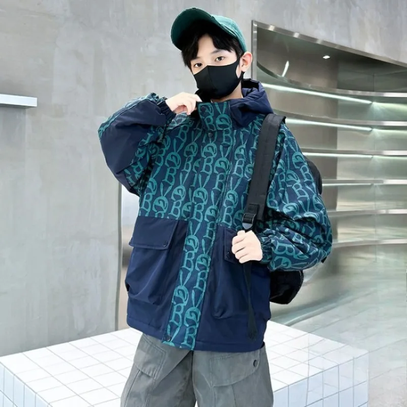 

2025 New Winter Kids' Padded Jacket with Fleece Lining, Thickened Winter Coat for Boys, Warm and Stylish Outdoor Clothing