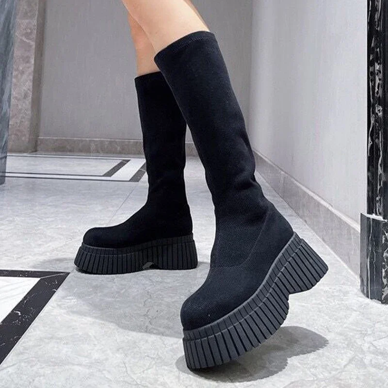 Mieszkania damskie Chelsea Boots platforma buty do kolan 2024 Trend w modzie buty motocyklowe zimowe nowe chodzące różowe kobiece Zapatillas