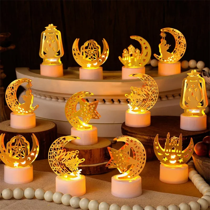 

Ramadan Mubarak Flameless LED Candles Lights Eid Mubarak Candle Star Moon Battery Operated Lamp Electric LED Muslim Ramadan Nigh