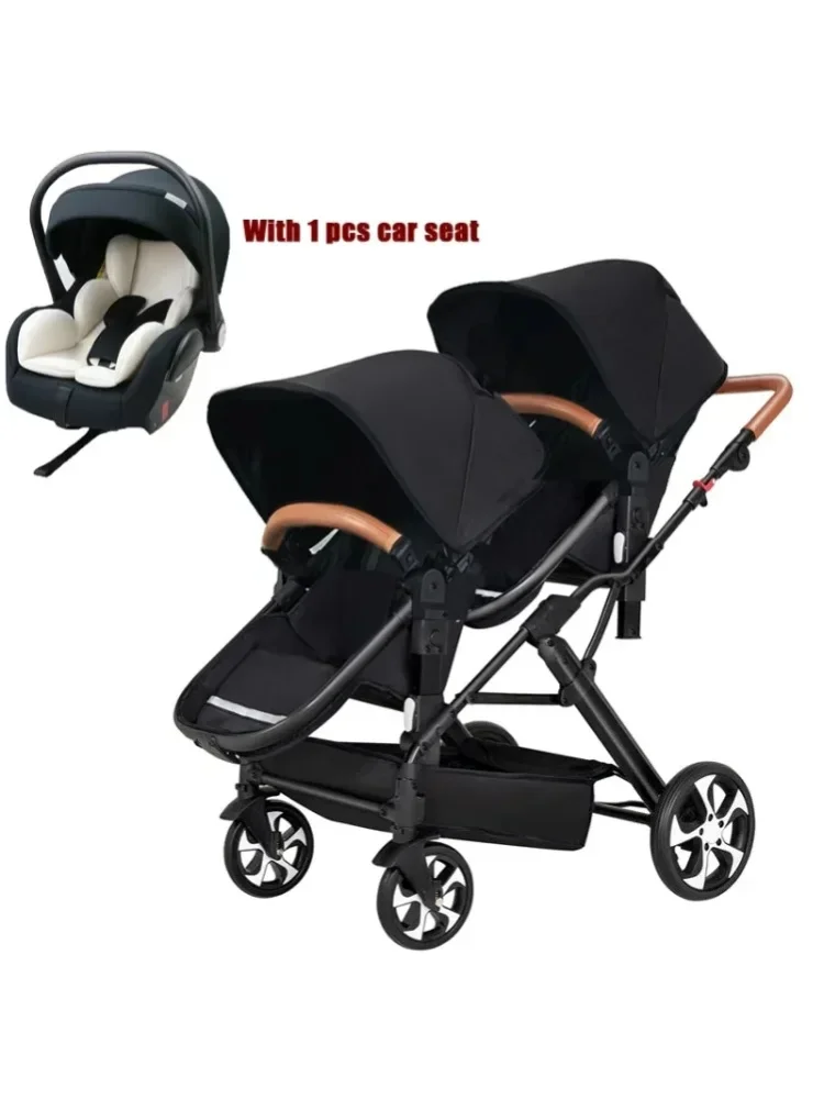 Faltbarer Doppelkinderwagen mit Autositz, Hochsitz-Doppelkinderwagen, mit Moskitonetz und Regenschutz, Versand aus der EU.