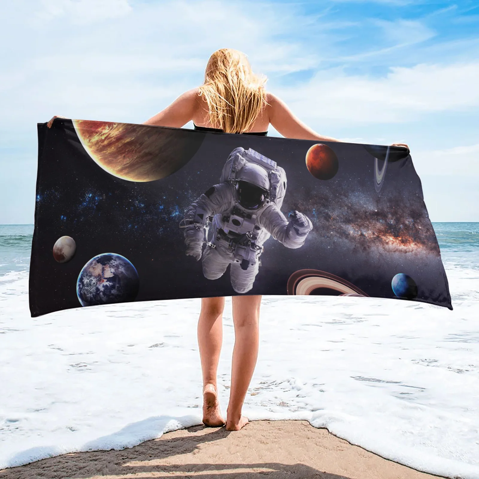 Astronaut Space Floating Modern Household Bath Towel Quick Dry Fitness Spa Towel Stylish Microfiber Beach Towel