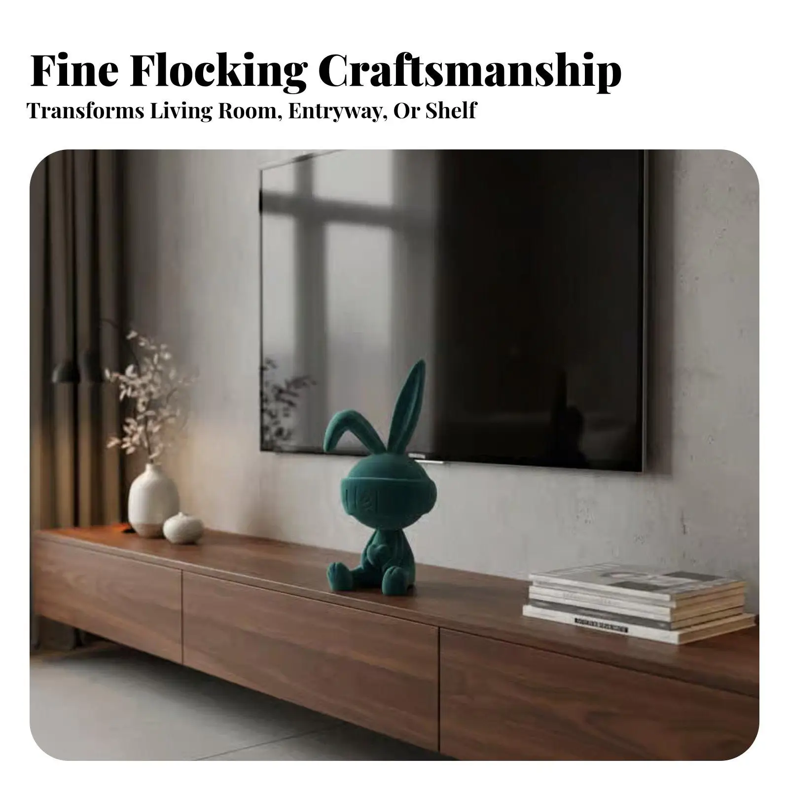Flocked Hare Figurine Light Luxury Aesthetic Modern Hare Ornament Creative Design Sitting Bunny Statue for Homeowners, Living
