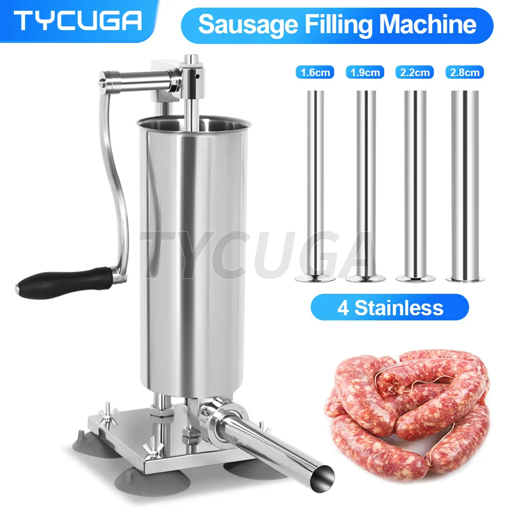 Embutidora de salchichas de 4L, máquina Manual Vertical de acero inoxidable para el hogar, máquina para hacer salchichas, relleno de jeringa para salchichas, máquina para hacer carne