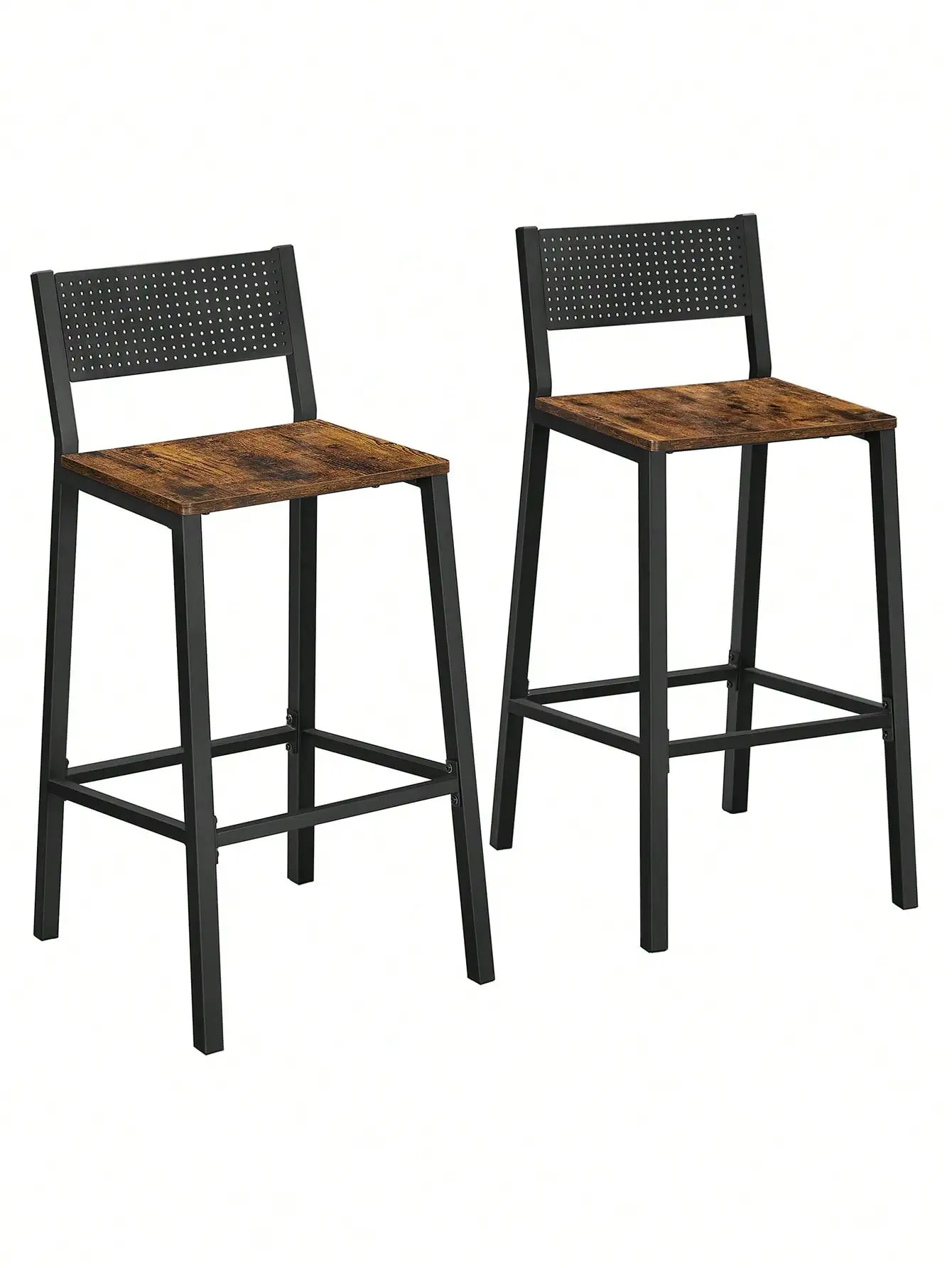 

VASAGLE Bar Stools, Set Of 2 Bar Chairs, Tall Bar Stools With Backrest, Industrial In Party Room, Rustic Brown And Black