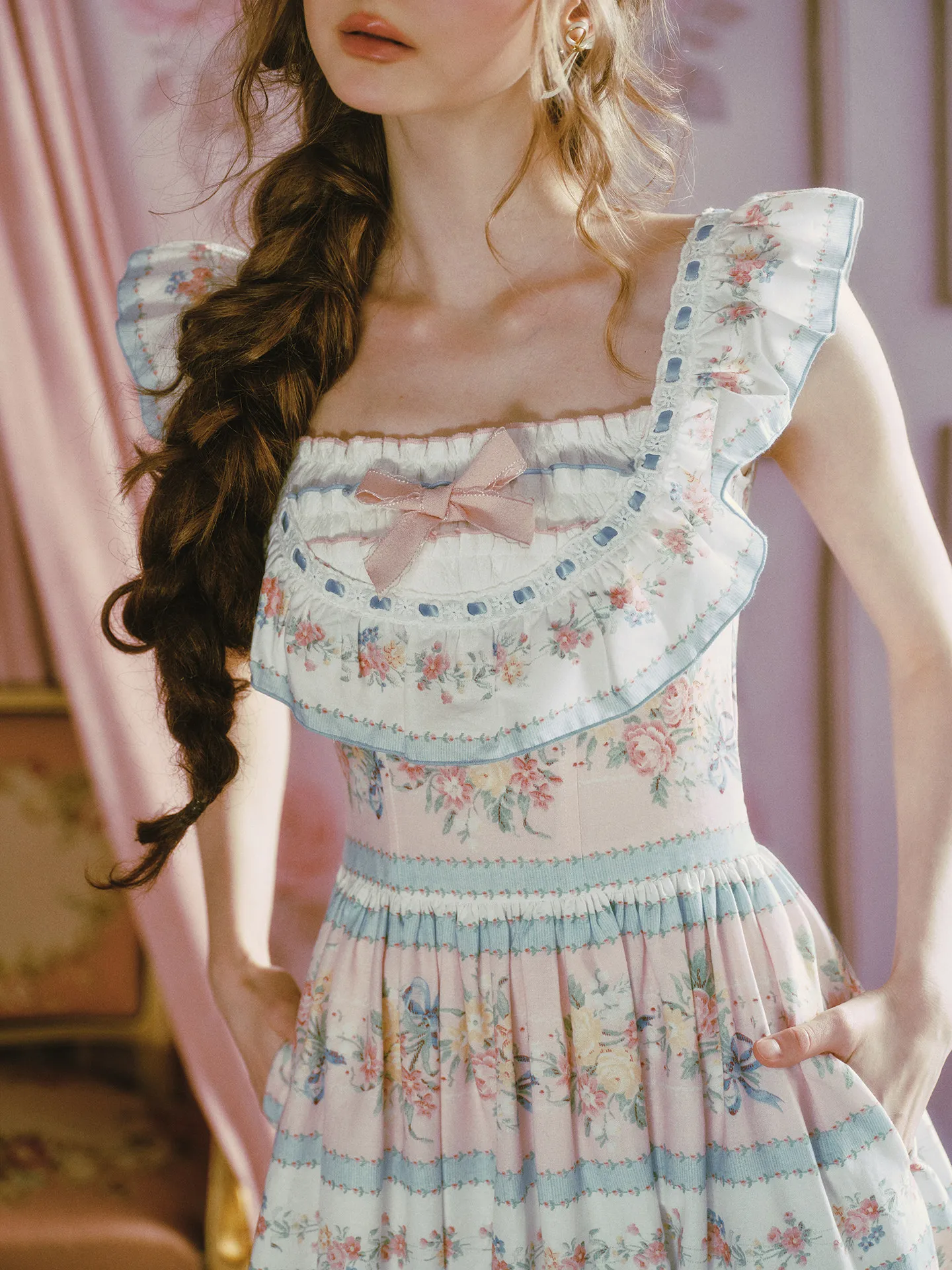 78-101cm Bust Summer Long Floral Dresses Women French Vintage Elegant Slimming Sweet Girly Chic Ditsy Floral 100%Cotton Dress