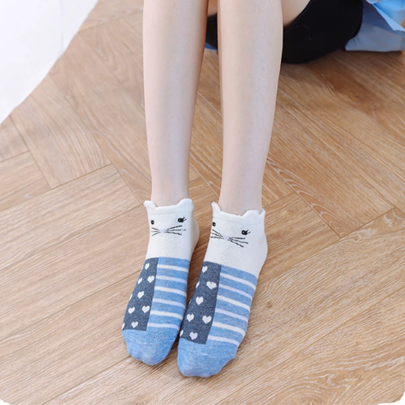 Spring and Summer Women's Cotton Socks Boat Socks Cotton 3D Sock Cartoon Animal Plush Ear Short Sock Women's