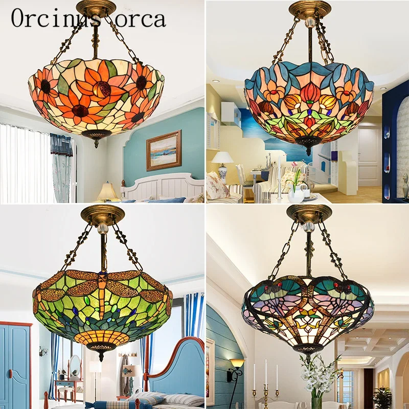 

Mediterranean color glass chandelier restaurant bedroom national style romantic romantic chandelier free shipping