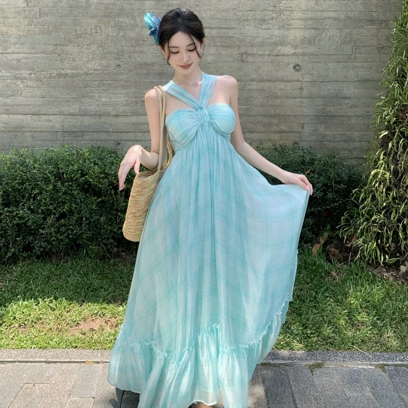 

2025 new High-Grade Summer Beach Vest Long Dress with Chest Pad Elegant dress