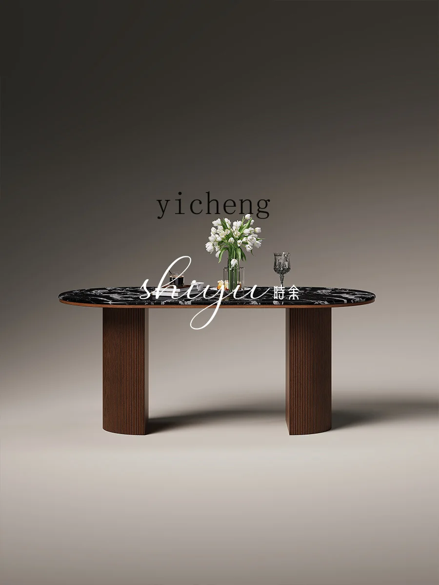 

FY1 Stone Dining Table High-End Vintage Style Marble Oval Solid Wood Dining Table and Chair Set