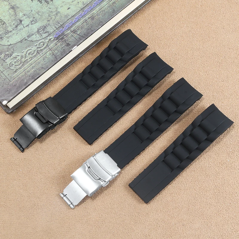 Quality Silicone Watchband Men's Arc Mouth Black Bracelet  Suitable For CITIZEN Casio 22mm 26mm