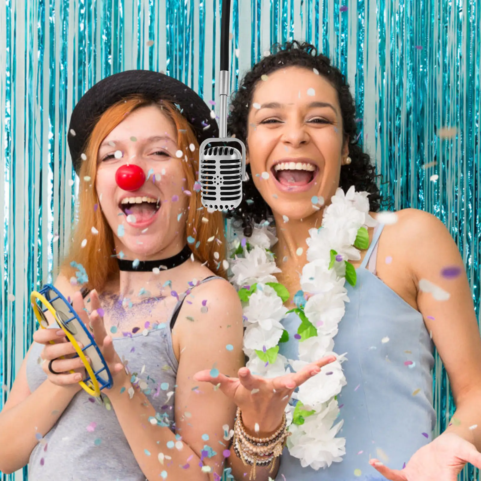 Retro Plastic Microphone Prop Hanging Fake Vintage Microphone Decoration Party Photo Props Pretend Play Mic