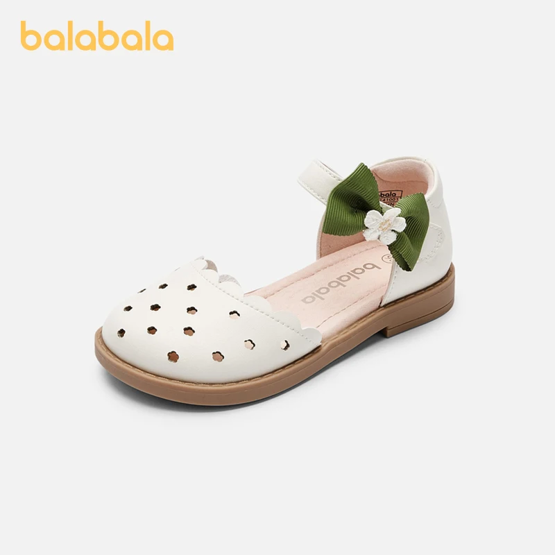 Balabala Children Shoes Girls Princess Sandals Soft Sole 2024 Summer New Hollow-out and Breathable Fashionable Retro Shoes