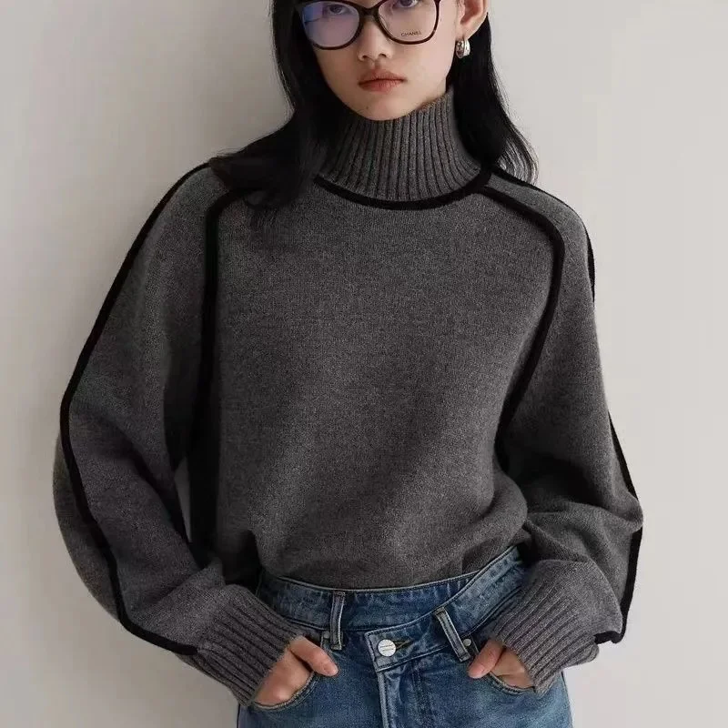2025 Autumn Long Sleeve Turtleneck Tops Slim Knitted Bottoming Korean Fashion Sweater Harajuku Pullover Women Clothing Jumper