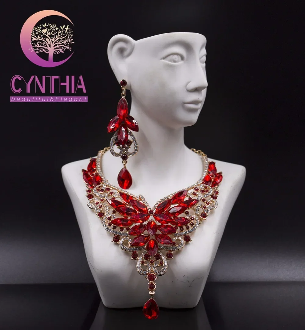 Fashion Crystal Statement Necklace Earings For Women Nigerian Wedding African Beads Jewelry kolye vintage Jewelry Set