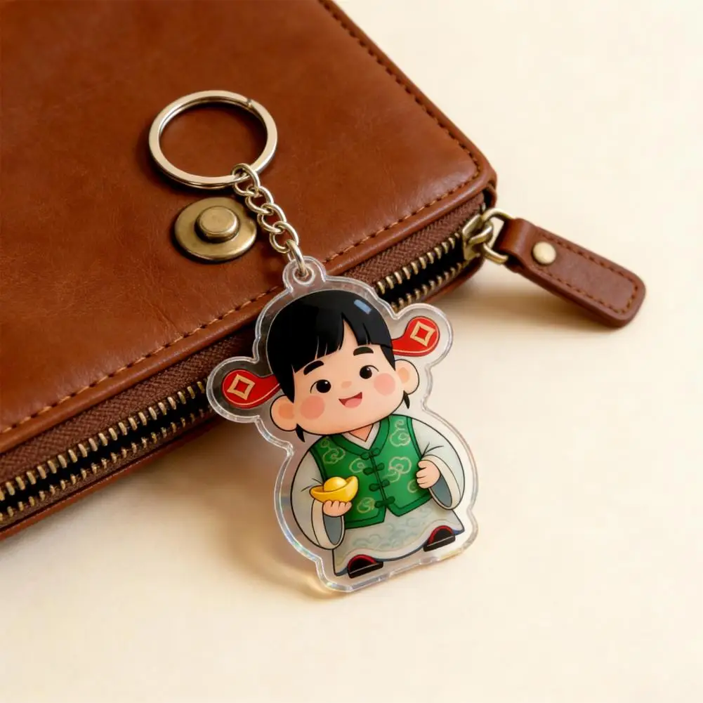 Scratch-resistant Keychain God of Wealth Keychain Pendant Lucky Yuanbao Charm Acrylic Double-sided Decoration National
