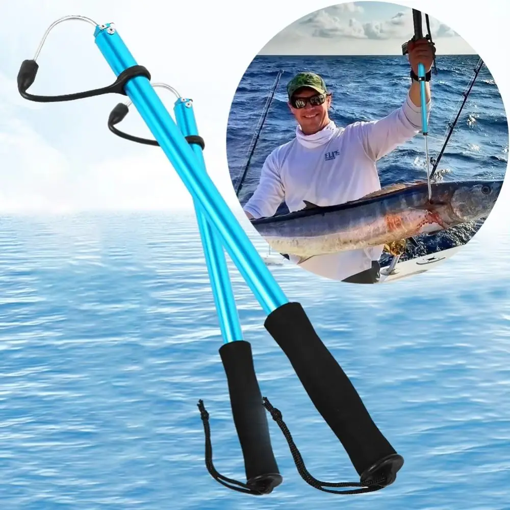 Aluminum Alloy Pole Telescopic Fishing Gaff Soft EVA Handle Nonslip Handle Fish Grippers Red Blue Color Rubber Handle