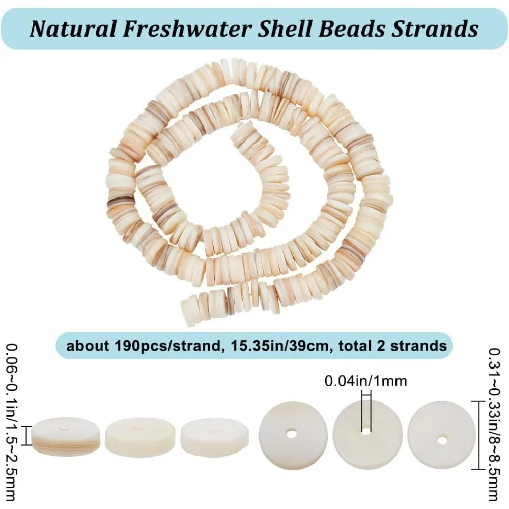 1 Box 380Pcs Natural Freshwater Pearl Beads 8mm Flat Round Disc Heishi Loose Round Yellow Puka Shell Beads for making kit