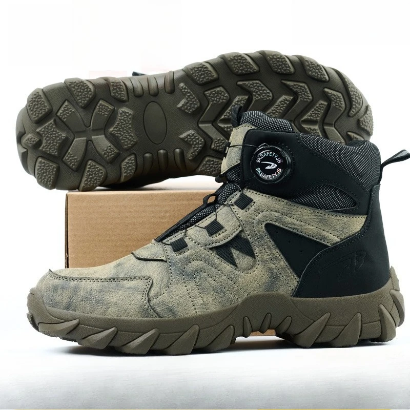 Microfiber leather high-top sneakers men's inner breathable steel bag head anti-smashing and puncture-proof safety boots