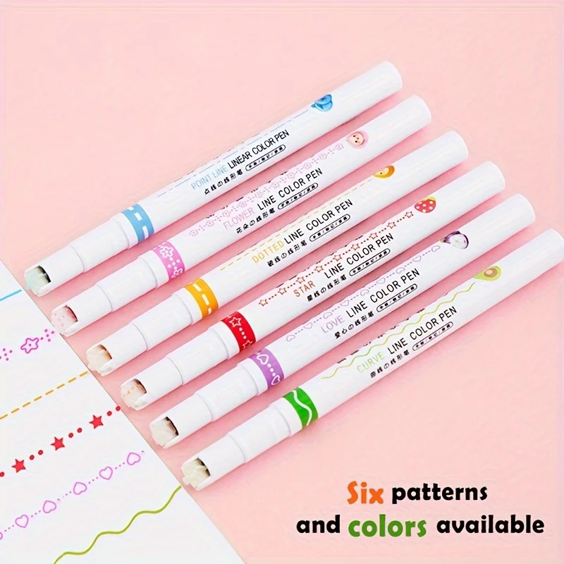 6 stks/set Kawaii Bloem Lijn Vorm Markeerstift Roller Tip Curve Liner Marker Kawaii Koreaanse Briefpapier School Kantoorbenodigdheden