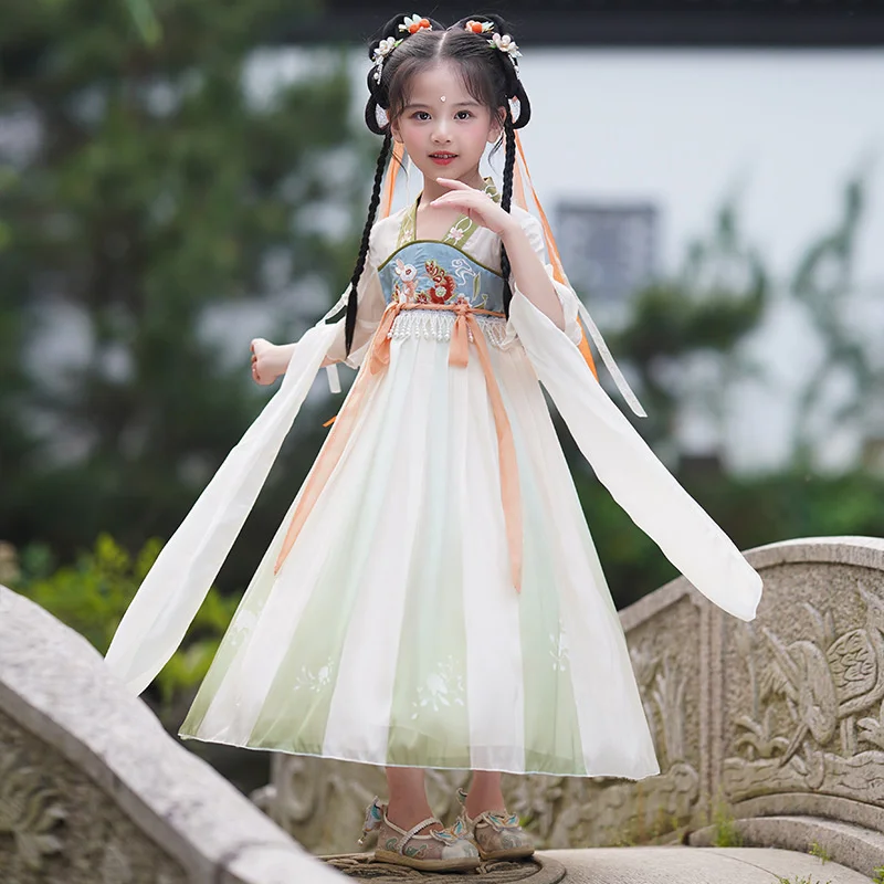 Robe en soie chinoise pour filles, ensemble Hanfu Cosplay, kimono traditionnel vintage ethnique antique, costume de danse pour enfants