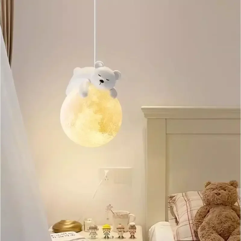 Nordic Moon Chandelier Bedroom Study Restaurant Bedside Polar Bear Modern  LED Wall Lamps Living Room Decor Rabbit Pendent Lamps