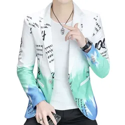 Spring and Autumn New Flower Suit Men Casual Jacket White / Black / Sky Blue Fashion Simple Wedding Banquet Party Dress Blazer