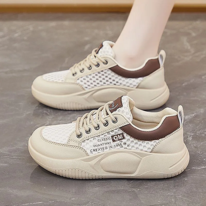 2025 Summer New! Women's White Sneakers   Korean Style ins Trend, Student  Friendly Mesh Breathable Shoes Height  Increasing