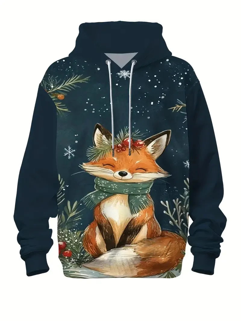 

Christmas Animal Graphic Long Sleeve Hoodies Fashion Creative Design Hooded Sweatshirts Loose Casual Comfortable Clothes For Men
