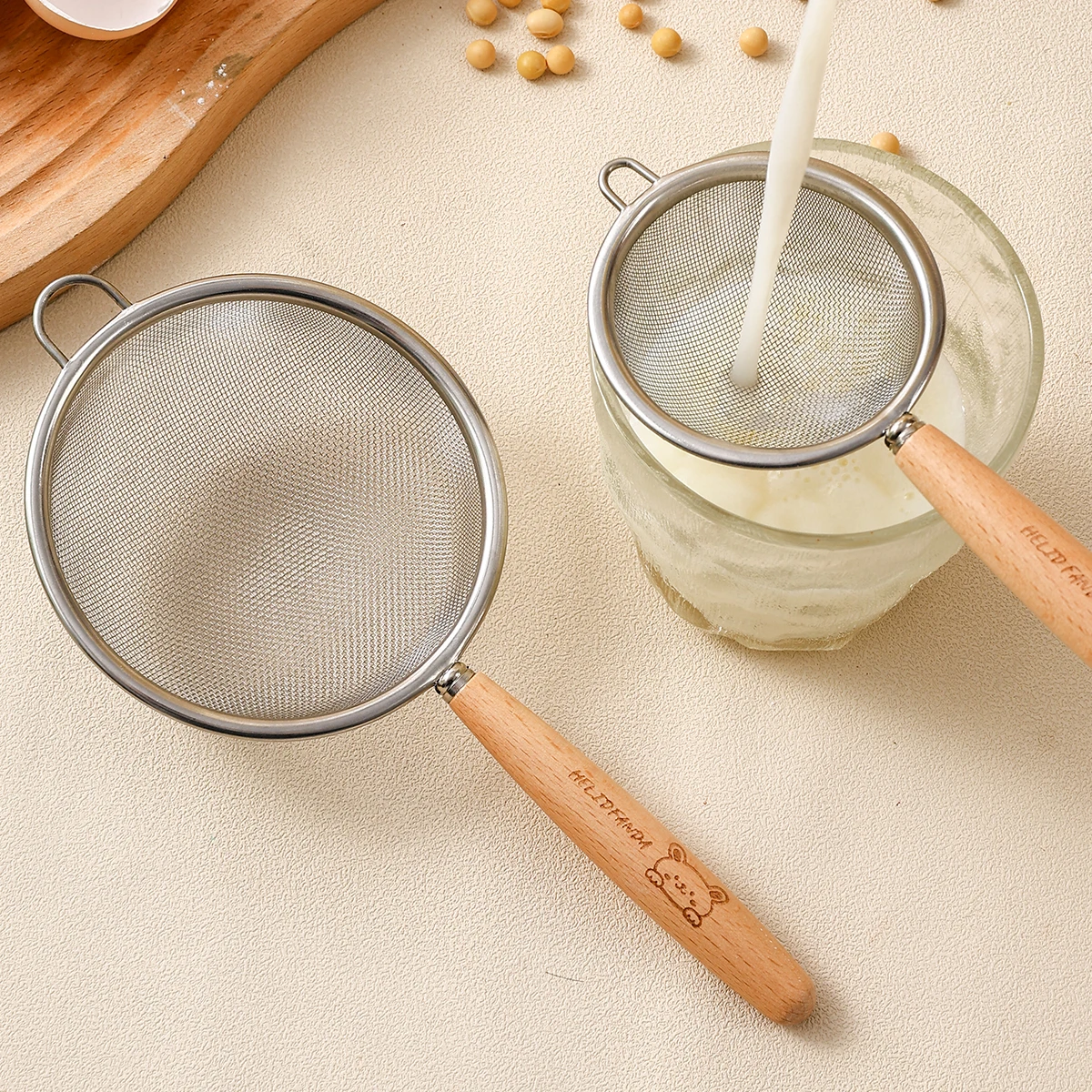 

Многофункциональное сито из нержавеющей стали 304 с деревянной ручкой, мелкоячеистое, для просеивания муки, фильтрации остатков, ложка-дуршлаг, кухонные инструменты N