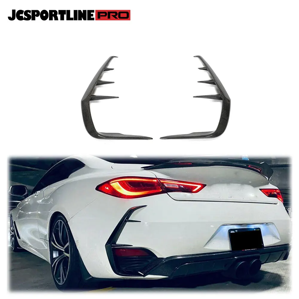 2PCS Real Carbon Rear Bumper Splitter Fin Fit For Infiniti Q60 Q60S Coupe 2016-20