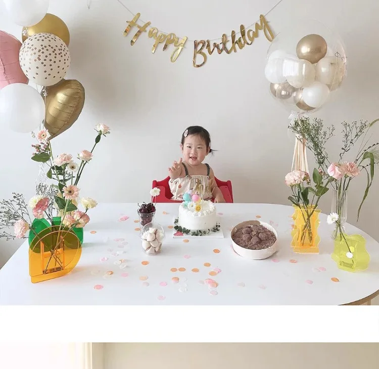 Script Light Purple Happy Birthday Flag Baby Shower Pink Artistic Garland Gold Silver Banner Bacdrops Decoration