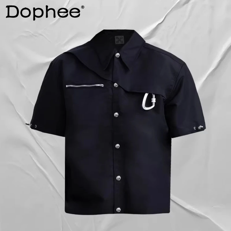 

Men's 2026 Summer New Zipper Decoration Single Row Multiple Buttons Tops Loose Comfort Shirts Short Sleeve Simple Shirt Jackets
